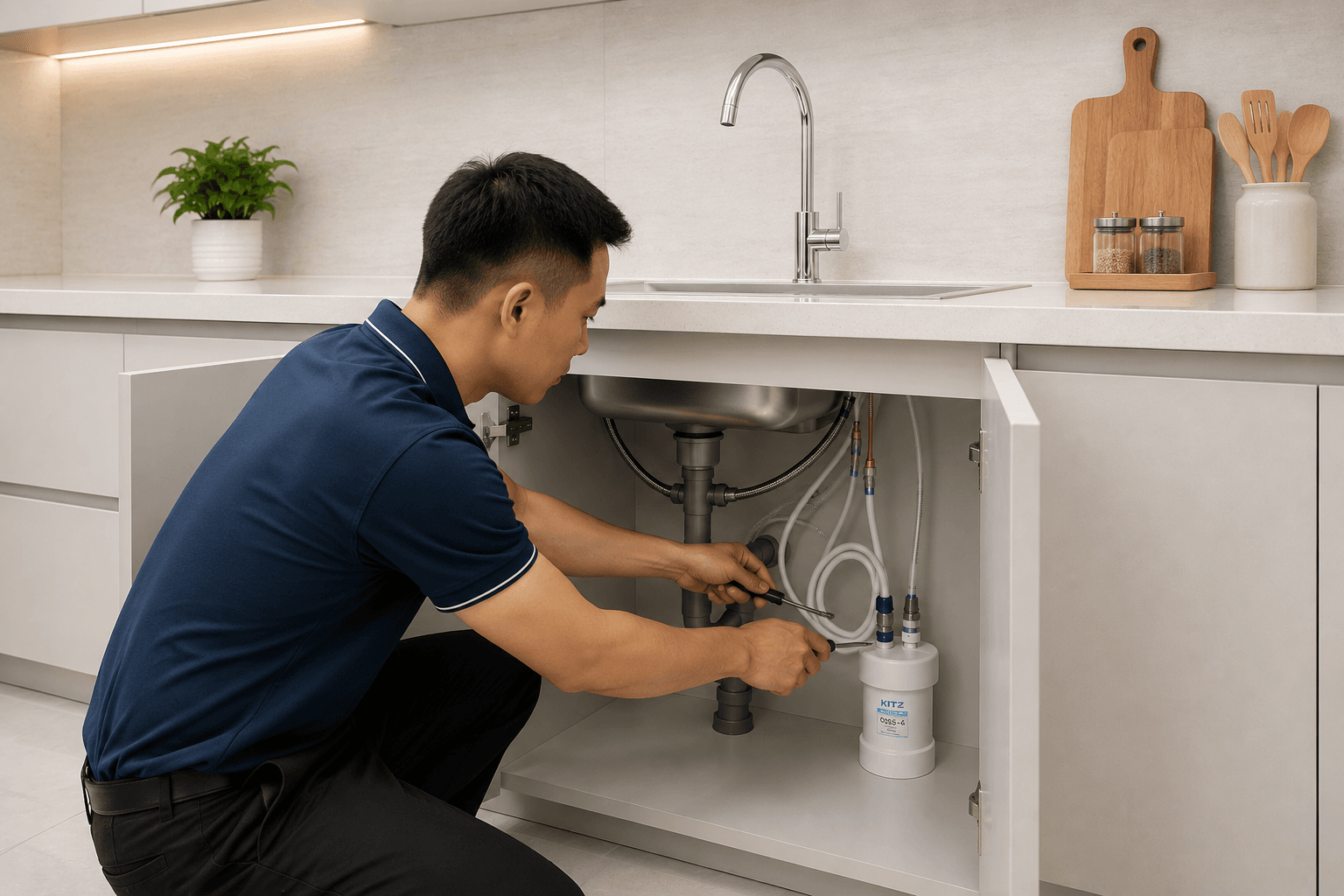 Kỹ thuật viên lắp đặt máy lọc nước Kitz