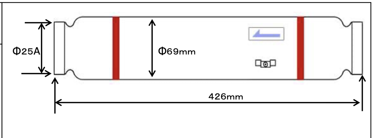 Bản vẽ kích thước Dileka 60RS: dài 426 mm, kết nối Φ25A, thân Φ69 mm