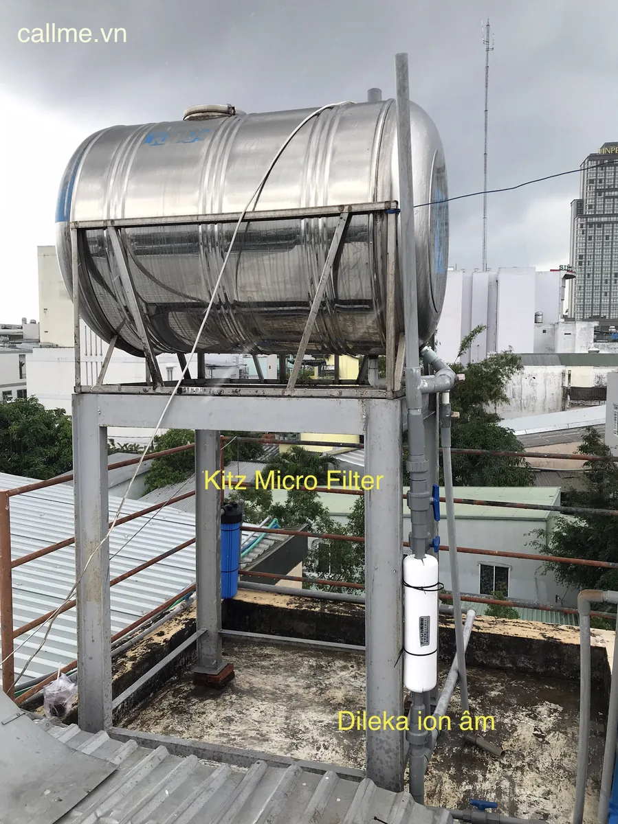 Lọc tổng Kitz kết hợp Dileka lắp trên giàn bồn mái tại Cần Thơ
