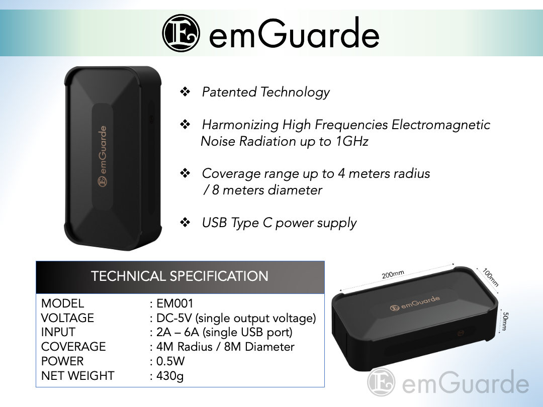 Phiếu thông số kỹ thuật emGuarde model EM001 của nhà sản xuất